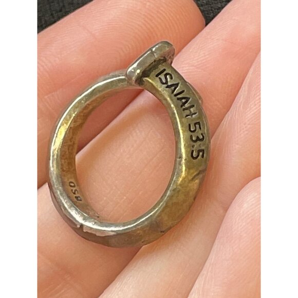The Passion of Christ Tested Silver Signed BSD Isaiah 53:5 Size 6 Nail Ring - Picture 6 of 14